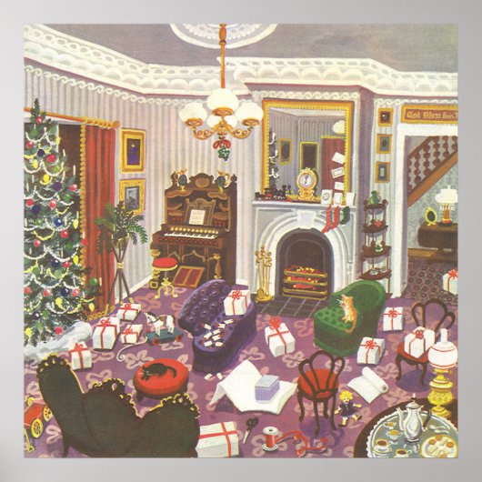 Weihnachtsfeiertage im Wohnzimmer Poster (Vorne)