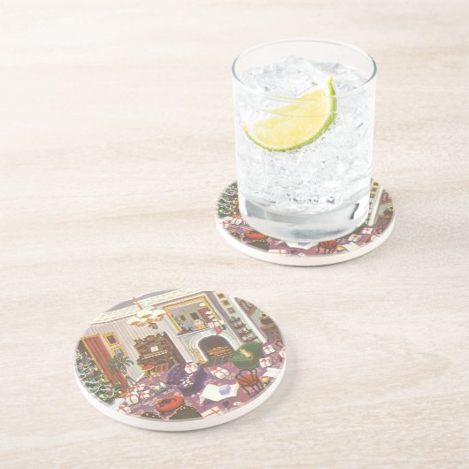 Weihnachtsfeiertage im Wohnzimmer Sandstein Untersetzer (Seite)