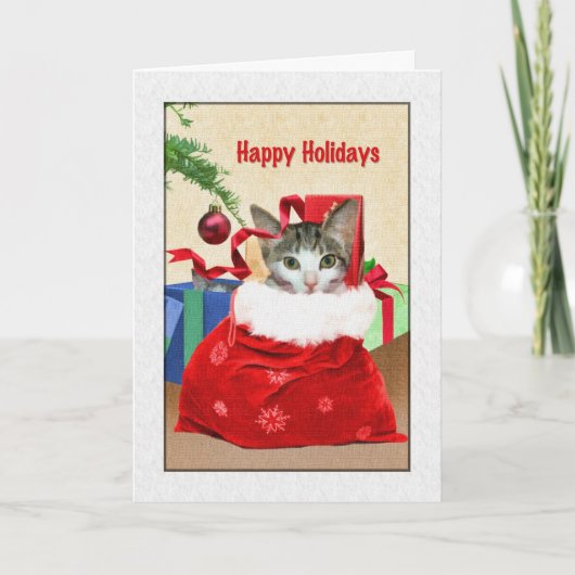Weihnachtsfeiertage, Katze unter Tree Feiertagskarte (Vorderseite)