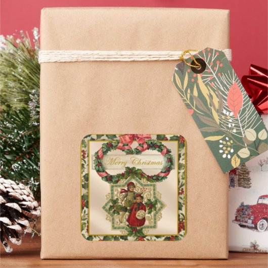 Weihnachtsfeiertage Kinder Quadratischer Aufkleber (Feiertag)