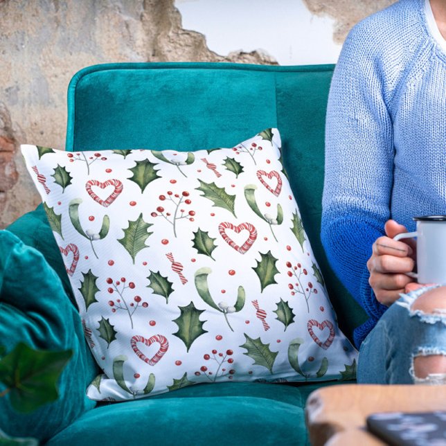 Weihnachtsfeiertage Mistletoe Holly Candy Canes Kissen (Von Creator hochgeladen)