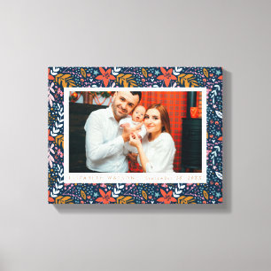 Weihnachtsfeiertage mit Blumenrahmen Canvas Print Leinwanddruck