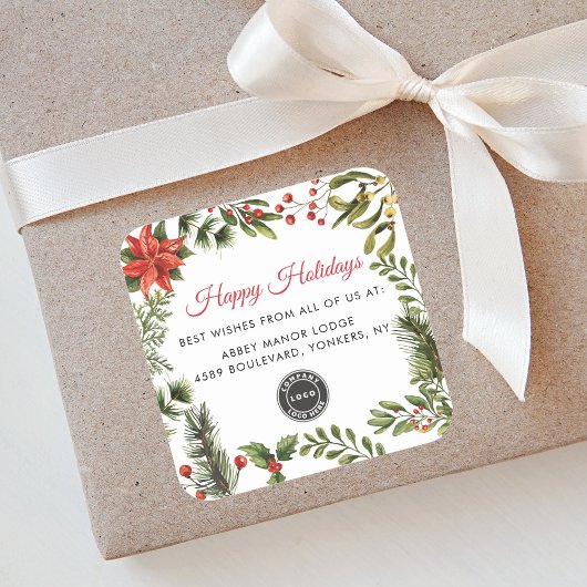 Weihnachtsfeiertage mit Ihrem Firmenlogo Quadratischer Aufkleber