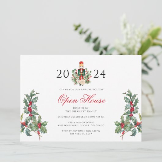 Weihnachtsfeiertage Nutcracker Open House Einladung (Stehend Vorderseite)