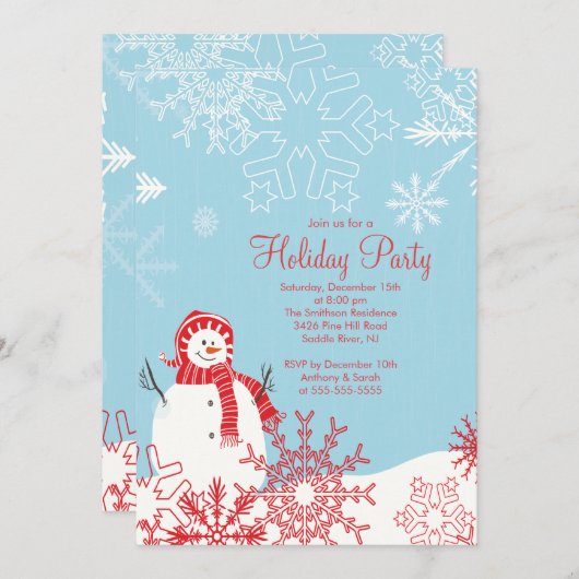 Weihnachtsfeiertage Party Einladung SNOWMAN NIEDLI (Vorne/Hinten)