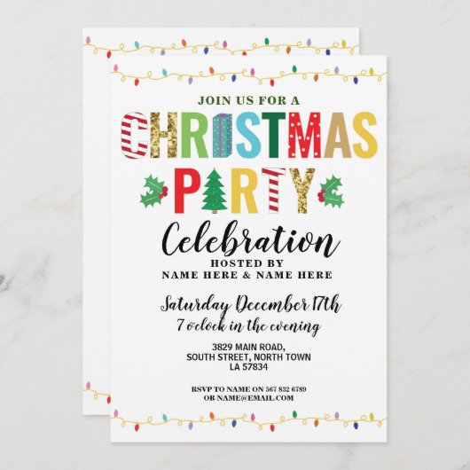 Weihnachtsfeiertage Party Treppenleuchten Festlich Einladung (Vorne/Hinten)