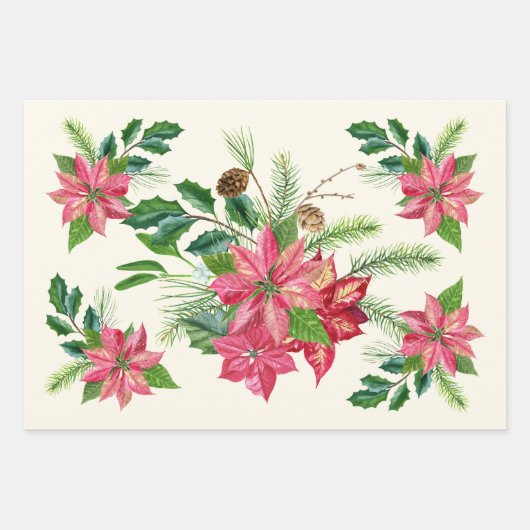 Weihnachtsfeiertage Poinsettia Blume Geschenkpapier Set (Vorderseite 3)