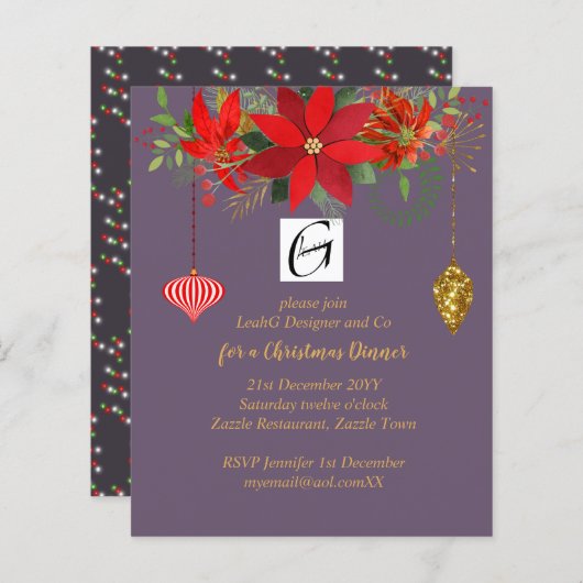 Weihnachtsfeiertage Poinsettia Mauve Gold Red (Vorne/Hinten)