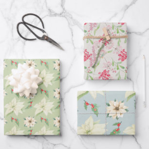Weihnachtsfeiertage Poinsettias Holly Berge Geschenkpapier Set