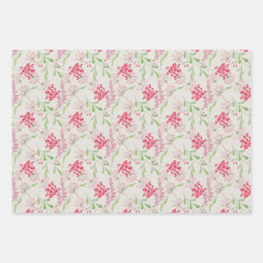 Weihnachtsfeiertage Poinsettias Holly Berries Geschenkpapier Set (Vorderseite 2)