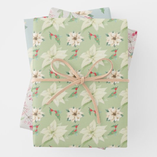 Weihnachtsfeiertage Poinsettias Holly Berries Geschenkpapier Set (Beispiel)