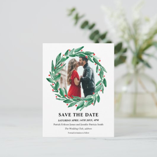 Weihnachtsfeiertage retten das Datum Ankündigungspostkarte (Stehend Vorderseite)