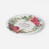 Weihnachtsfeiertage Rosa Grüne Blütenkirche Pappteller (Schrägansicht)