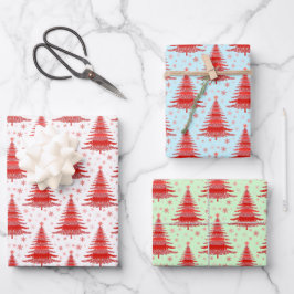 Weihnachtsfeiertage Rote Bäume Muster Geschenk Geschenkpapier Set