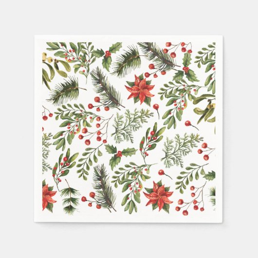 Weihnachtsfeiertage Rote Berries Papier Serviette (Vorderseite)