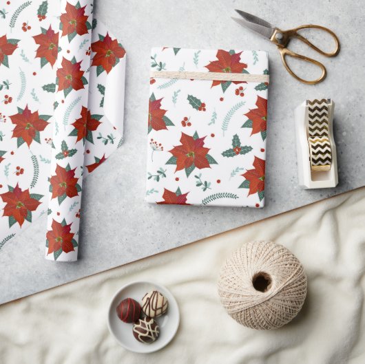 Weihnachtsfeiertage Rote Poinsettia Blumenmuster Geschenkpapier (Kunsthandwerk)