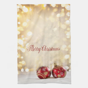 Weihnachtsfeiertage Rote Weihnachtsbände Bokeh Geschirrtuch