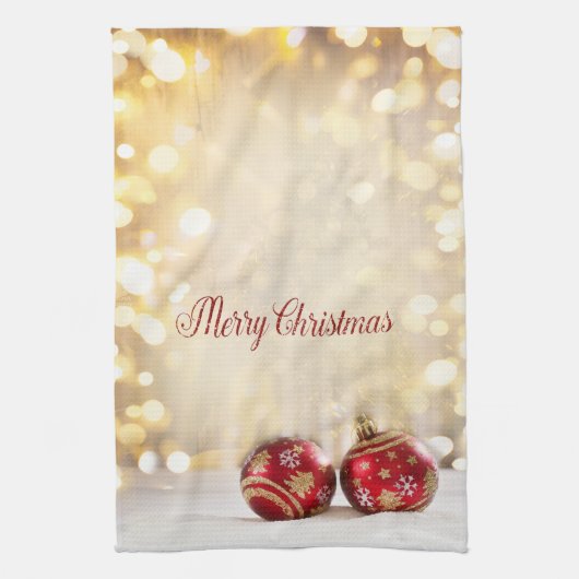 Weihnachtsfeiertage Rote Weihnachtsbände Bokeh Geschirrtuch (Vertikal)