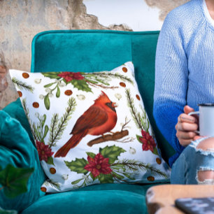 Weihnachtsfeiertage Roter Kardinal Poinsettia Flor Kissen