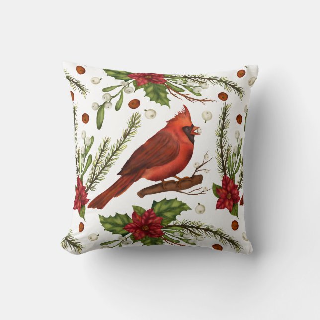Weihnachtsfeiertage Roter Kardinal Poinsettia Flor Kissen (Vorderseite)