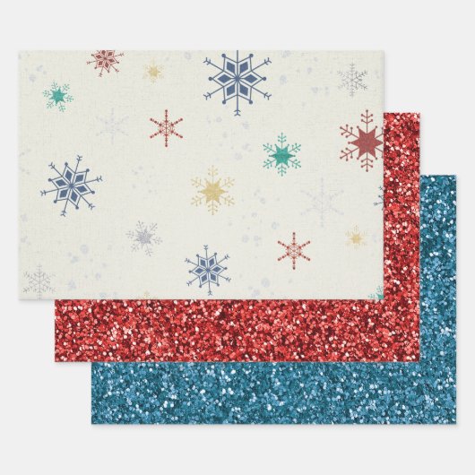 Weihnachtsfeiertage Roter Schneeflocken Glitzer Geschenkpapier Set (Set)