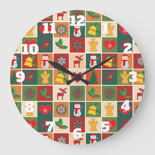 Weihnachtsfeiertage Rundwand Uhr mit Zahlen (Vorderseite)