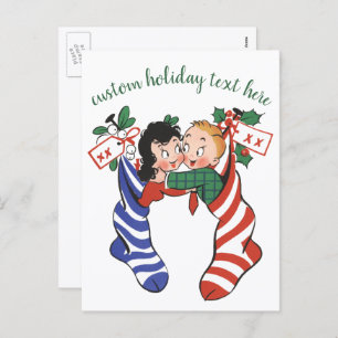 Weihnachtsfeiertage Strümpfe mit Niedlichen Kinder Feiertagspostkarte