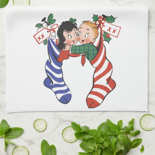 Weihnachtsfeiertage Strümpfe mit Niedlichen Kinder Geschirrtuch (Gefaltet)