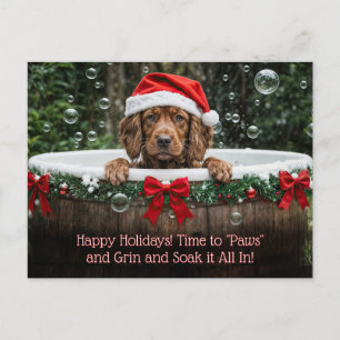 Weihnachtsfeiertage Süßer Hund Schaumbad Feiertagspostkarte