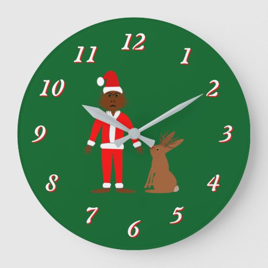 Weihnachtsfeiertage und Jackalope Große Wanduhr (Vorderseite)