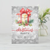 Weihnachtsfeiertage Wasserfarbenfirma Schneesilber Einladung (Stehend Vorderseite)