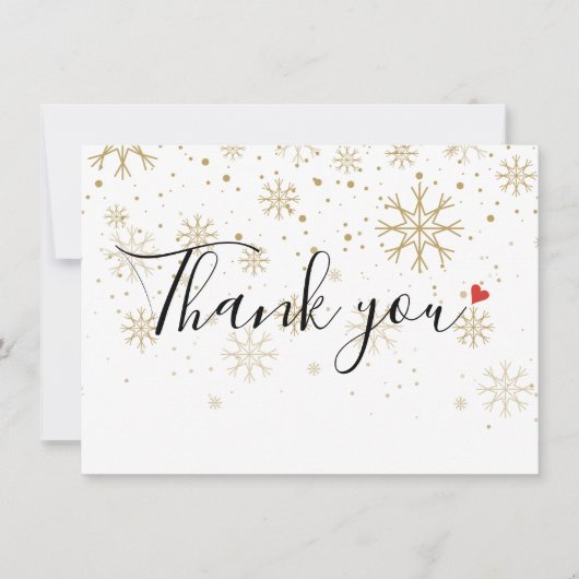 Weihnachtsfeiertage Winter Gold Herzensschneeflock Dankeskarte (Vorderseite)