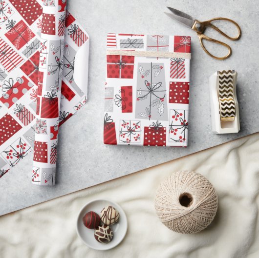 Weihnachtsfeiertagen Feierliche Rot Silber Moderne Geschenkpapier (Kunsthandwerk)