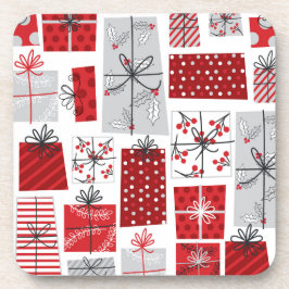 Weihnachtsfeiertagen Feierliche Rot Silber Moderne Getränkeuntersetzer