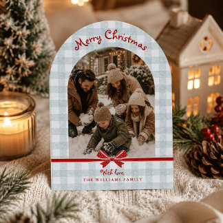 Weihnachtsfeiertags-Bogen-Fotokarte Gingham-Schlei Einladung