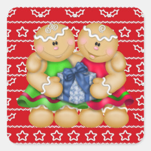 Weihnachtsfeiertags-Lebkuchen-Cartoonaufkleber Quadratischer Aufkleber