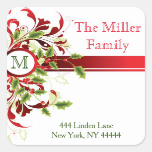 Weihnachtsfeiertags Monogram Address Labels Sticke Quadratischer Aufkleber