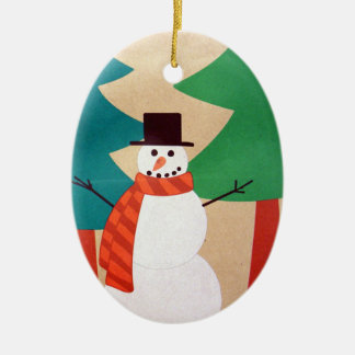 Weihnachtsfeiertags-Schneemann u. Bäume Keramikornament