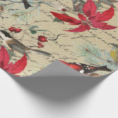 Weihnachtsfeiertags-Vogel und rote Poinsettia Geschenkpapier (Ecke)