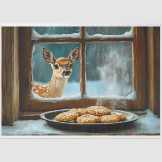 Weihnachtsfenster Hirschszene Decoupage Seidenpapier (Vorderseite)