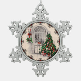Weihnachtsfenster im Jahrgang Schneeflocken Zinn-Ornament
