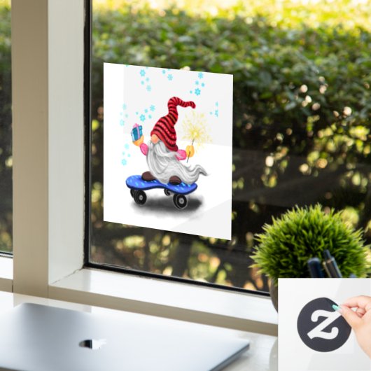 Weihnachtsfenster Klammern Skater Gnome mit Gesche Fensteraufkleber (Büro)
