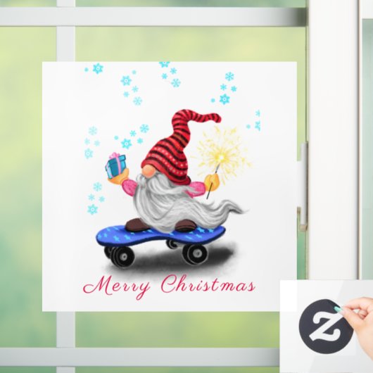 Weihnachtsfenster Klammern Skater Gnome mit Gesche Fensteraufkleber (Zuhause)