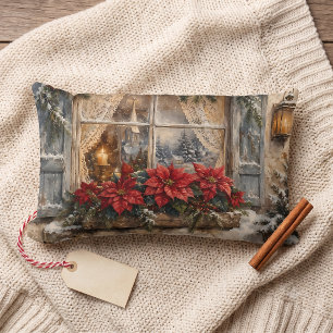 Weihnachtsfenster mit Poinsettie im Schnee Lendenkissen
