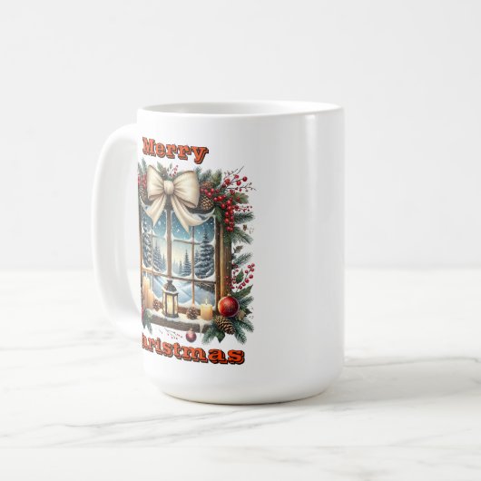 Weihnachtsfenster mit Winterlandschaft Kaffeetasse (Vorderseite Links)