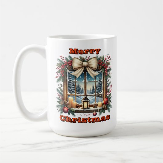 Weihnachtsfenster mit Winterlandschaft Kaffeetasse (Links)
