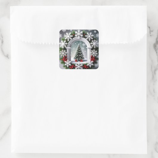 Weihnachtsfenster Quadratischer Aufkleber (Tasche)