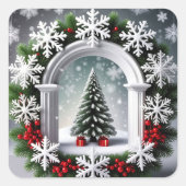 Weihnachtsfenster Quadratischer Aufkleber (Vorderseite)