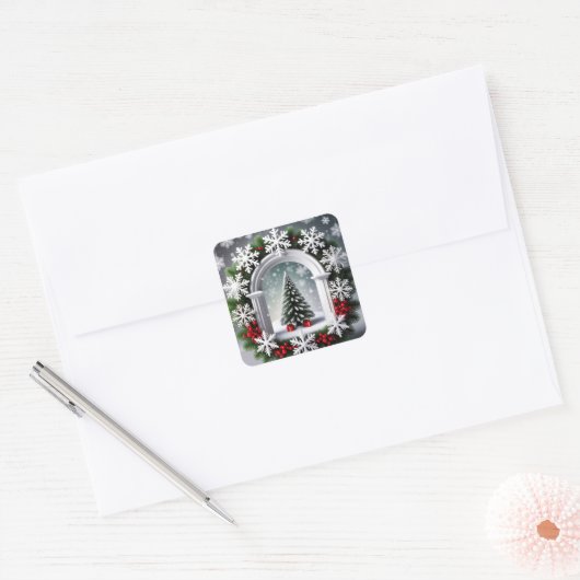 Weihnachtsfenster Quadratischer Aufkleber (Umschlag)