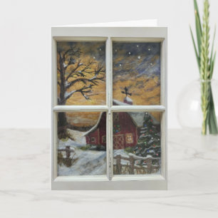 Weihnachtsfenster-Wollfilz-Kopie Bauernhofszene Feiertagskarte